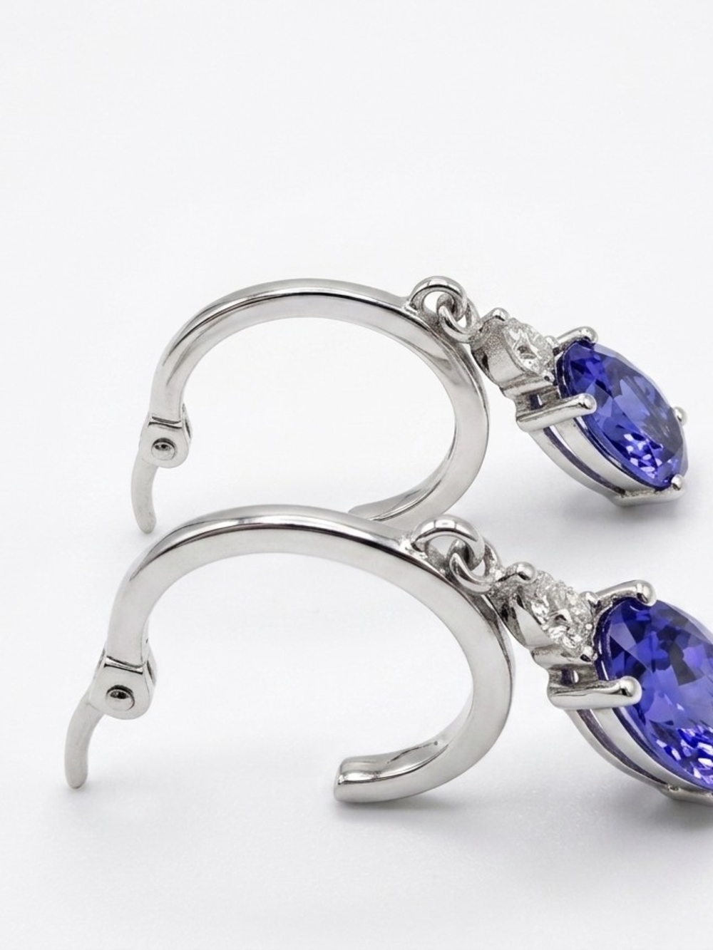 Sterling Silver Drop Earrings with Blue Gemstone - Picture 2 of 3